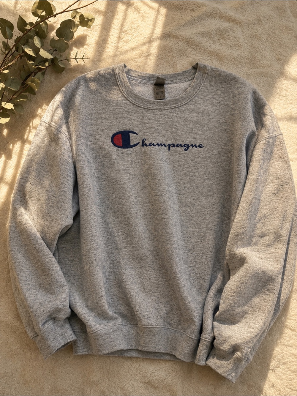 Champion Gray Crewneck Sweatshirt with Navy and Red Logo a